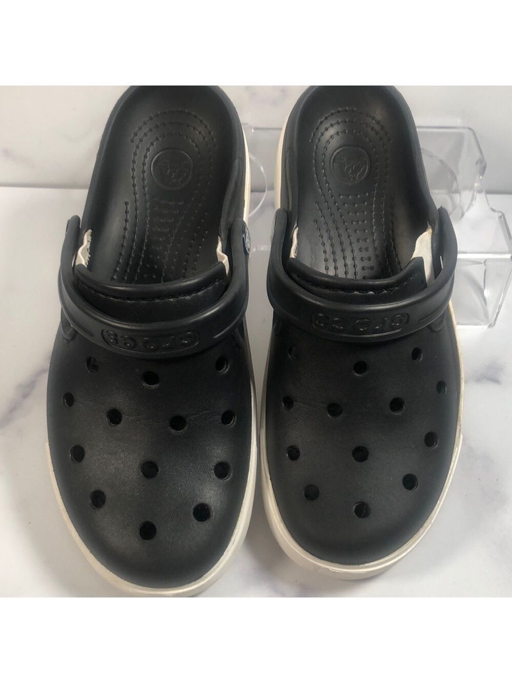 Crocs Unisex Crocband Clogs Black White Heel Unisex Size Women 6 Men 4